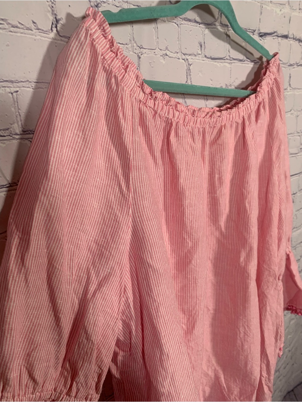 Talbots Womens Linen Blend Off the Shoulder Striped Top Pink Sz XL Preppy Casual - Picture 3 of 6